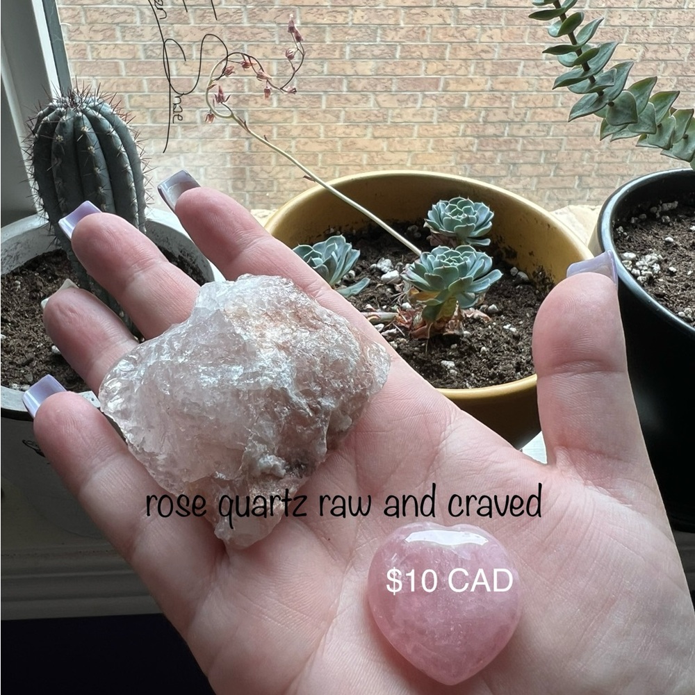 Rose Quartz Raw and Carved Set